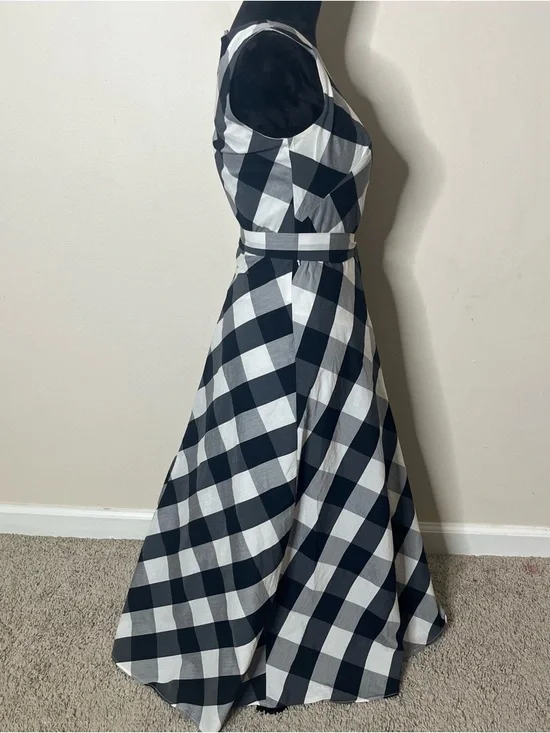 DKNY Women’s Black/White Gingham Sleeveless Belted A~Line Maxi Dress Sz 2 - Picture 5 of 12